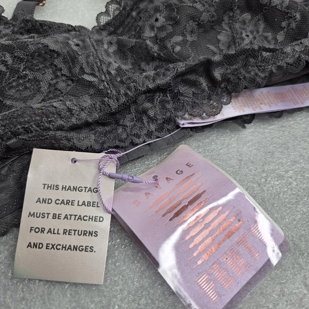 Savage X Fenty Black Floral Lace Racerback Bralette Size 3X NWT - Picture 3 of 7